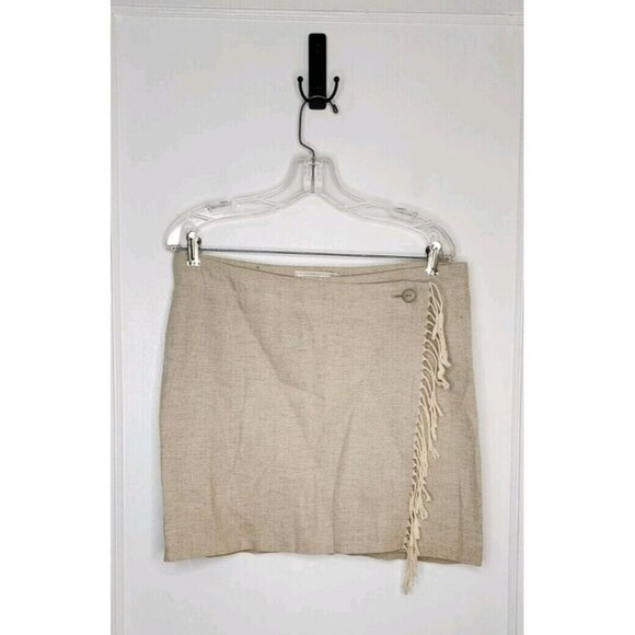 Express Compagnie Linen Cotton Wrap Skirt 13/14 Mini Neutral Beach Fringe 90s - Picture 1 of 5
